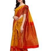 Mustard woven art silk saree saree with blouse