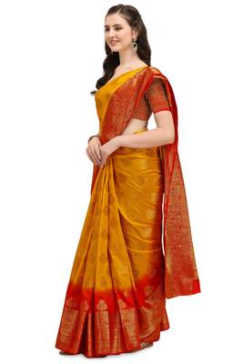 Mustard woven art silk saree saree with blouse 2
