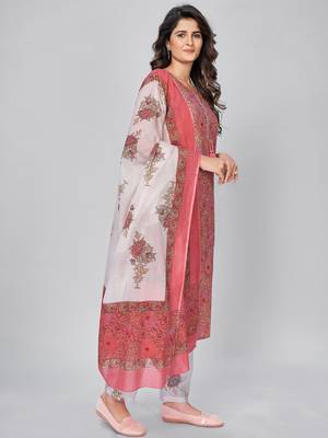 Women's Printed & Embroidered Straight Cotton Pink Kurta With Pant & Dupatta 3