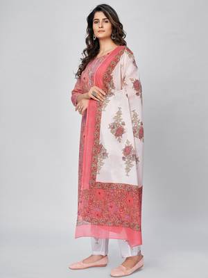 Women's Printed & Embroidered Straight Cotton Pink Kurta With Pant & Dupatta 4