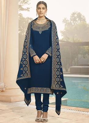 Teal Georgette Party Wear Straight Suit 1