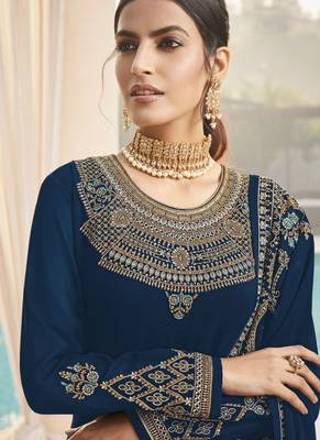 Teal Georgette Party Wear Straight Suit 2