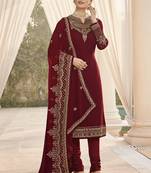 Maroon Georgette Party Wear Straight Suit