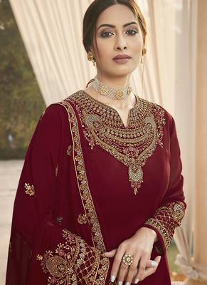 Maroon Georgette Party Wear Straight Suit 2