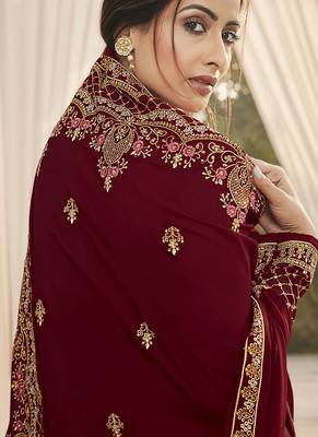 Maroon Georgette Party Wear Straight Suit 3