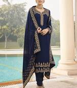 Navy Blue Georgette Party Wear Straight Suit