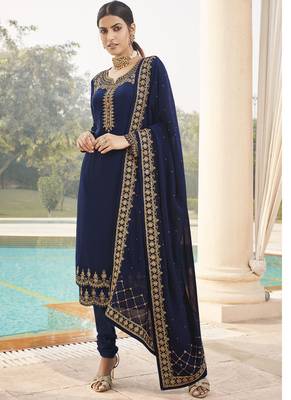 Navy Blue Georgette Party Wear Straight Suit 2
