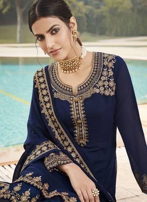 Navy Blue Georgette Party Wear Straight Suit 3