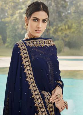 Navy Blue Georgette Party Wear Straight Suit 4