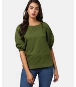 Olive Pleated Raglan Sleeve Top