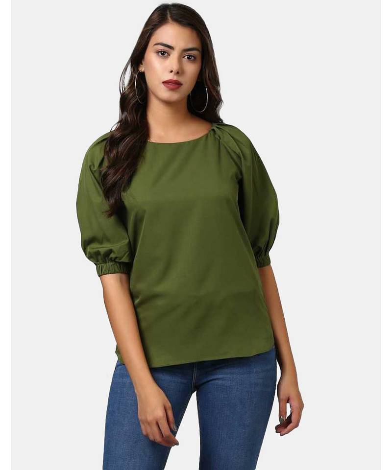 Olive Pleated Raglan Sleeve Top