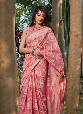 Light pink woven cotton silk saree with blouse 2