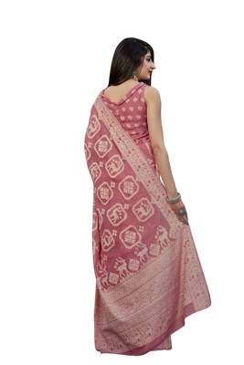 Light pink woven cotton silk saree with blouse 3