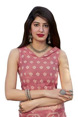 Light pink woven cotton silk saree with blouse 5
