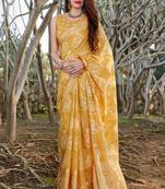 Mustard woven cotton silk saree with blouse