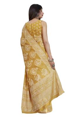 Mustard woven cotton silk saree with blouse 3