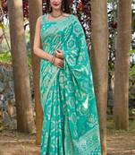 Light blue woven cotton silk saree with blouse