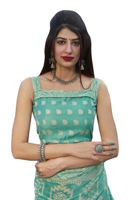 Light blue woven cotton silk saree with blouse 4