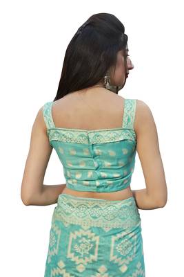 Light blue woven cotton silk saree with blouse 5