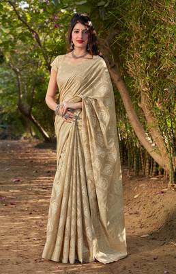 Ivory woven cotton silk saree with blouse 1