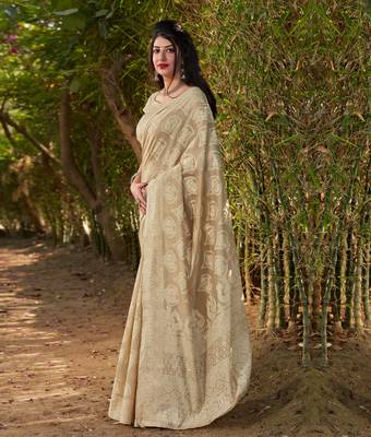 Ivory woven cotton silk saree with blouse 2