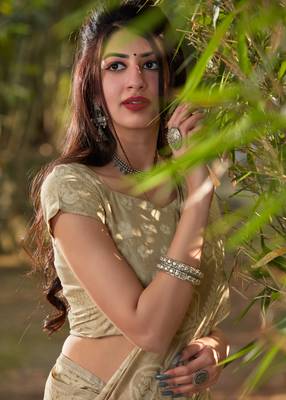 Ivory woven cotton silk saree with blouse 3