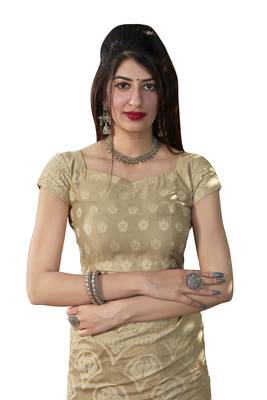 Ivory woven cotton silk saree with blouse 4