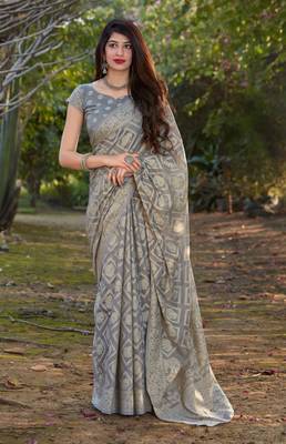 Grey woven cotton silk saree with blouse 1