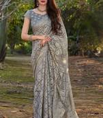 Grey woven cotton silk saree with blouse