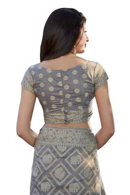 Grey woven cotton silk saree with blouse 4