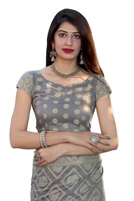 Grey woven cotton silk saree with blouse 5