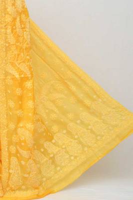 Yellow embroidered tussar silk saree with blouse 2