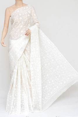 Light white embroidered cotton saree  1