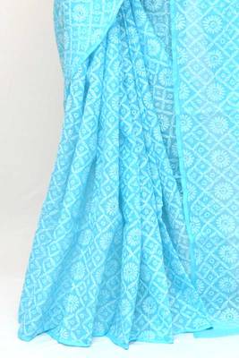 Blue embroidered cotton saree  3