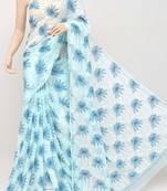 Blue embroidered georgette saree with blouse