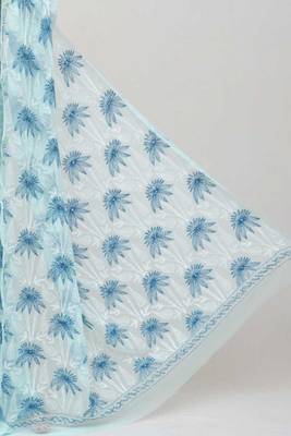 Blue embroidered georgette saree with blouse 2