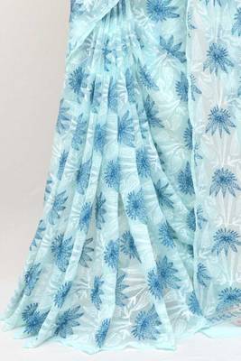 Blue embroidered georgette saree with blouse 3