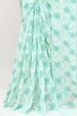 Dark aqua blue embroidered georgette saree with blouse 3