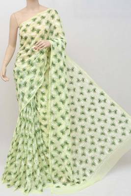 Light green embroidered georgette saree with blouse 1