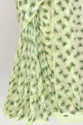 Light green embroidered georgette saree with blouse 3