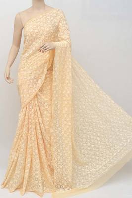 Orange embroidered georgette saree with blouse 1
