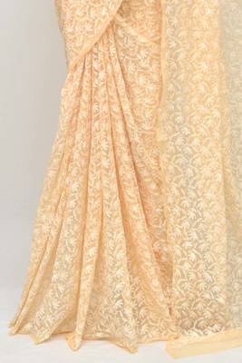 Orange embroidered georgette saree with blouse 3
