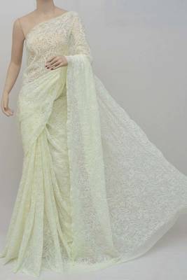 Yellow embroidered georgette saree with blouse 1