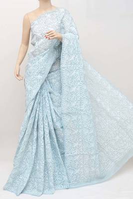  light blue embroidered cotton saree  1