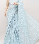  light blue embroidered cotton saree 