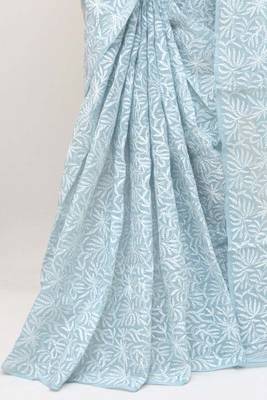  light blue embroidered cotton saree  3