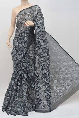 Black embroidered cotton saree  1
