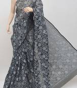 Black embroidered cotton saree 