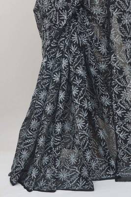 Black embroidered cotton saree  3