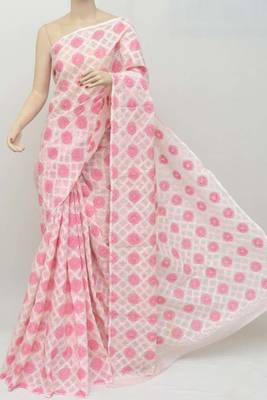 Pink embroidered cotton saree  1